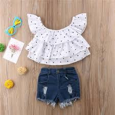 Lia S Off Shoulder Tops Broken Denim Shorts Material Cotton Polyester Gender Girls Style Vestidos Infantis Moda Infantil Para Meninas Moda Infantil