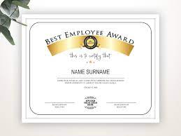 Download, fill in and print employee of the year certificate template pdf online here for free. Best Employee Award Employee Award Template Editable Logo Etsy In 2021 Employee Awards Award Template Good Employee
