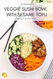 Vegan Sushi Bowl With Pan Fried Tofu Eat With Clarity Recipe Vegetarian Sushi Vegan Sushi Tofu Recipes