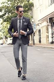 Black Blazer Grey Pants Blue Shirt Black Blazer Black And White Gingham Shirt Grey Tie Blue Tie Clip Grey Lapel Flower Blue And White Flo Mens Outfits Blazer Outfits Men Mens Casual Outfits