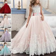 Details About Flower Girl Dresses Princess Party Wedding Bridesmaid Formal Gown Kid Long Dress In 2020 With Images Ball Gowns Wedding Lace Bridesmaids Gowns Evening Dresses For Weddings