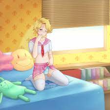 blonde hair crossdressing femboy male focus male only mystic messenger  sailor uniform trap yoosung kim 