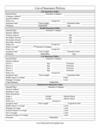 List Of Insurance Policies Template Life Insurance Policy Home Insurance Insurance Policy