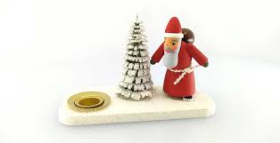 Colorful mercury glass beautifully shines with our decorative candle holder. Candle Holder Santa Claus Erzgebirgskunst Shop