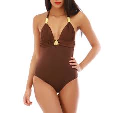 Maillot de bain 1 piece tendance 2018 pas cher. Maillot De Bain Marron 1 Piece Avec Empiecement Femme Pas Cher La Modeuse