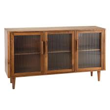 Le buffet en bois hévéa massif sixties est un bahut bas de 90 cm avec 1 placard 2 tiroirs et 1 ce buffet ouvert / grainetier est fabriqué en hévéa, un bois solide et durable. Buffet 3 Portes Vitrees Bois Fonce Tutut Univers Salle A Manger