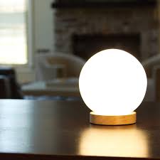 Round base table lamp with shade, solid brass, electrified view product: Lightaccents Iris Glass Ball Table Lamp