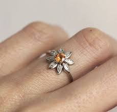 Flower Engagement Ring With Sapphire Diamonds 14k Or 18k Etsy Daisy Engagement Ring Flower Engagement Ring Floral Engagement Ring