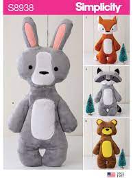 Simplicity Woodland Animal Stuffed Plush Sewing Pattern 8938 Sewing Stuffed Animals Stuffed Animal Patterns Fox Sewing Pattern