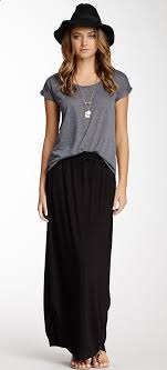 Ruched Side Maxi Skirt Black And Gray Simple Comfortable Fashion Maxi Skirt Outfits Black Skirt Outfits