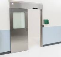 Door; Automatic Left Sliding, External Mount, 34" W x 80" H, Powder-Coated  Aluminum Frame, Tempered Glass Window