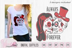Sugar skulls icons and vector packs for sketch, adobe illustrator, figma and websites. Sugar Skull Valentine Couple Svg Forever And Always 212121 Cut Files Design Bundles