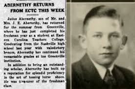 The Nashville Graphic, June 4, 1936 ABERNETHY RETURNS FROM ECTC THIS WEEK  Julius Abernethy, son of Mr. and Mrs. J. E. Abernethy, has returned for the  summer from Greenville, where he has