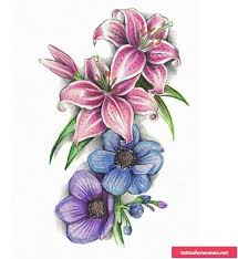 Colored Tattoovorlage Flower Tendrils Gorgeous Look Lily Flower Tattoos Lily Tattoo Design Flower Tattoo Drawings