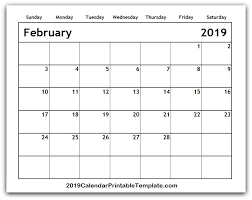 February 2019 Calendar Usa Uk Canada Https Www 2019calendarprintabletemplate Com February 2019 Calendar Html