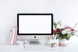 Desktop Mockup Rose Gold Florals Computer Mockup Styled Stock Photography Styled Stock