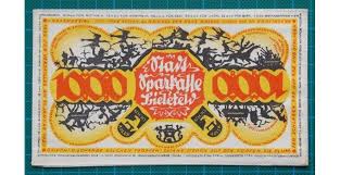1922 Bielefeld Silk Notgeld 1000 Mark Yellow Marks Bielefeld Bank Notes