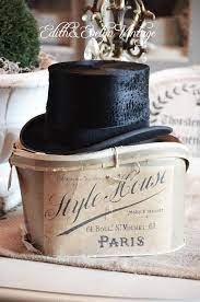 Antique French Top Hat With Original Paris Label By Edithandevelyn Vintage Hat Boxes Top Hat Antique Hats