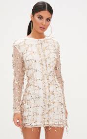 Freyana Rose Gold Sequin Detail Long Sleeve Bodycon Dress Long Sleeve Bodycon Dress Long Sleeve Cocktail Dress Sequin Dress Short