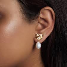 Buy Pearl Drop Gold Plated Lotus Earrings Online - Unniyarcha