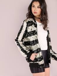 Black And White Striped Bomber Jacket Black And White Striped Zip Up Sequin Bomber Jacket Sequin Bomber Jacket Sequin Bomber Black Bomber Jacket