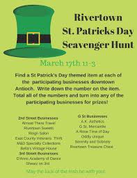 Fun saint patrick's day games and activities including a free scavenger hunt list with over 25 items to find, st. St Patrick S Day Scavenger Hunt In Rivertown Saturday March 17 Antioch Herald