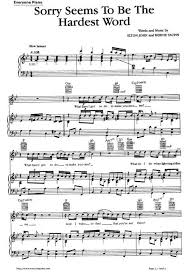 Sorry Seems To Be The Hardest Word Elton John Stave Preview 1 Hardest Word Elton John Songs Lyrics Elton John