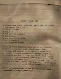 Green Tomato Pie Recipe From Sarah Weeks Book Pie Green Tomato Pie Tomato Pie Lemon Peel Juice