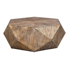 The rectangular table is made from solid mango wood and is supported by four hairpin legs with a gold finish for some retro vibes. Faceted Large Round Light Wood Coffee Table Modern Geometric Block Solid