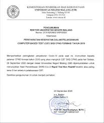 Untuk itulah, berikut ini telah saya kumpulkan berbagai contoh soal skb berbagai jurusan. Persyaratan Kesehatan Dalam Pelaksanaan Computer Based Test Cbt Skb Cpns Formasi Tahun 2019 Universitas Negeri Malang Um
