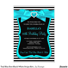 Birthday Invitation Background Black And White Teal Blue Bow Black White Stripe Birthday Party Invitation Zazzle Com Party Card Blue Bow Girl Birthday Party Invitations