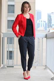 Black And Red Joggers Womens Because We All Should Wear Joggers To Work Simple Wardrobe Fashion Casual Outfits