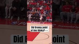 Watch: Bronny looking at the Rockets bench after his 3