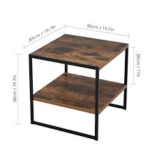 Homfa Industrial End Table 20 Inch Square Side Table Night Stand Coffee Table With 2 Tier Storage Shelf Wood L In 2020 Coffee Table Square Side Table Side Table Wood