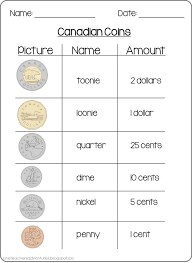 free canadian money coins practice sheets teaching money