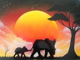 Sunset African Elephants Spray Paint Art Find Me On Facebook Www Facebook Com Arterial Spray1 Spraypaint Spraypaint Ar Spray Paint Art Elephant Painting Art