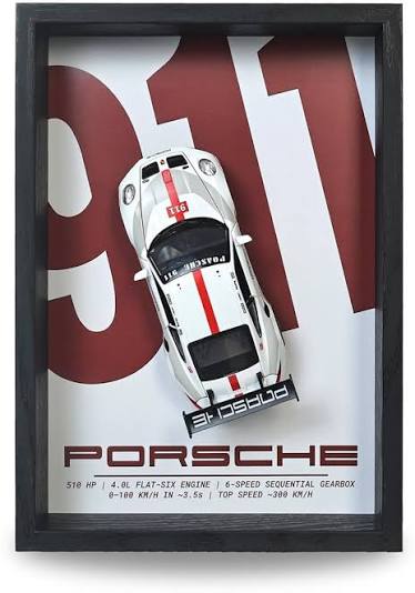 Porsche 911 Fixed Frame Wall Décor – 3D Car Display