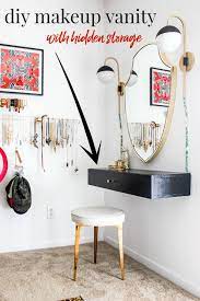 Organize your serums and makeup brushes in this versatile mirrored vanity. Wall Mounted Diy Makeup Vanity Table With Storage An Easy Build