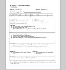Rehearsal Report Template Report Template Teaching Theatre Stage Manager