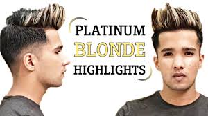 Haircut & styling by slikhaar studio. Platinum Blonde Highlights On Black Hair Blonde Hair Color For Men Youtube