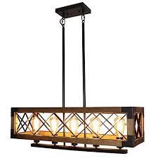This chandelier can be hung or attached. Lynpon Farmhouse Kitchen Island Hanging Ceiling Light Fixture 5 Lights Industrial Rustic Wood Rectangular Chandelier Dining Room Hanging Lighting Buy Online In China At China Desertcart Com Productid 151705020