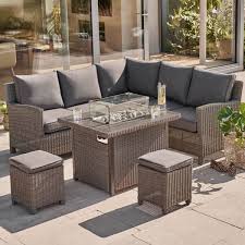 Maze rattan casual kingston corner sofa dining set with rising table. Kettler Palma Mini Corner Set With Fire Pit Table Rattan Kpalminifpset2 Garden Furniture World