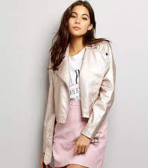 Pink Metallic Leather Look Biker Jacket New Look Clothes Winter Coats Women Fashion Clothes Women