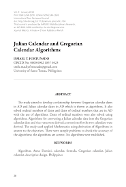 Pdf Julian Calendar And Gregorian Calendar Algorithms