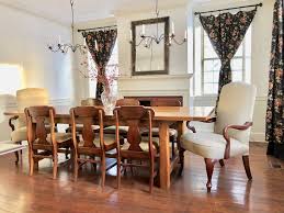 Traditional Formal Flower Curtains Farmhouse Table Captain Chairs Wallpaper Farmhouse Dining Home Remodeling Formal Dining Room