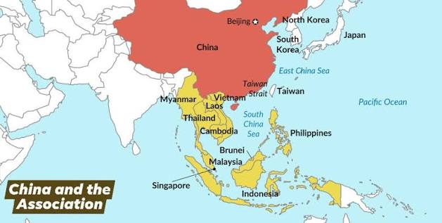Map showing China and the Association of Southeast Asian ...