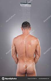 Naked Man Shower Back Skincare Hygiene Grooming Gray Studio Background  Stock Photo by ©PeopleImages.com 641960114