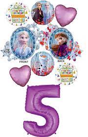 Amazon Com Frozen 2 Party Supplies 5th Birthday Elsa Anna And Olaf Balloon Bouquet Decorations Purple Number 5 Toy Balloon Bouquet Party Supplies Balloons