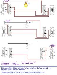 This page contains wiring diagrams for household light switches and includes: 3 Different Method Of Staircase Wiring With Diagram And Complete Staircase Circuit Guide Home Electrical Wiring Light Switch Wiring Electrical Wiring