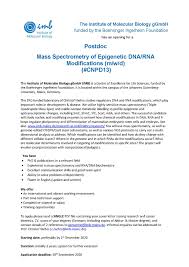 Institute Of Molecular Biology Imb Open Position At Imb Postdoc Mass Spectrometry Of Epigenetic Dna Rna Modifications In Our Niehrs Lab For Information About The Job Check The Job Ad